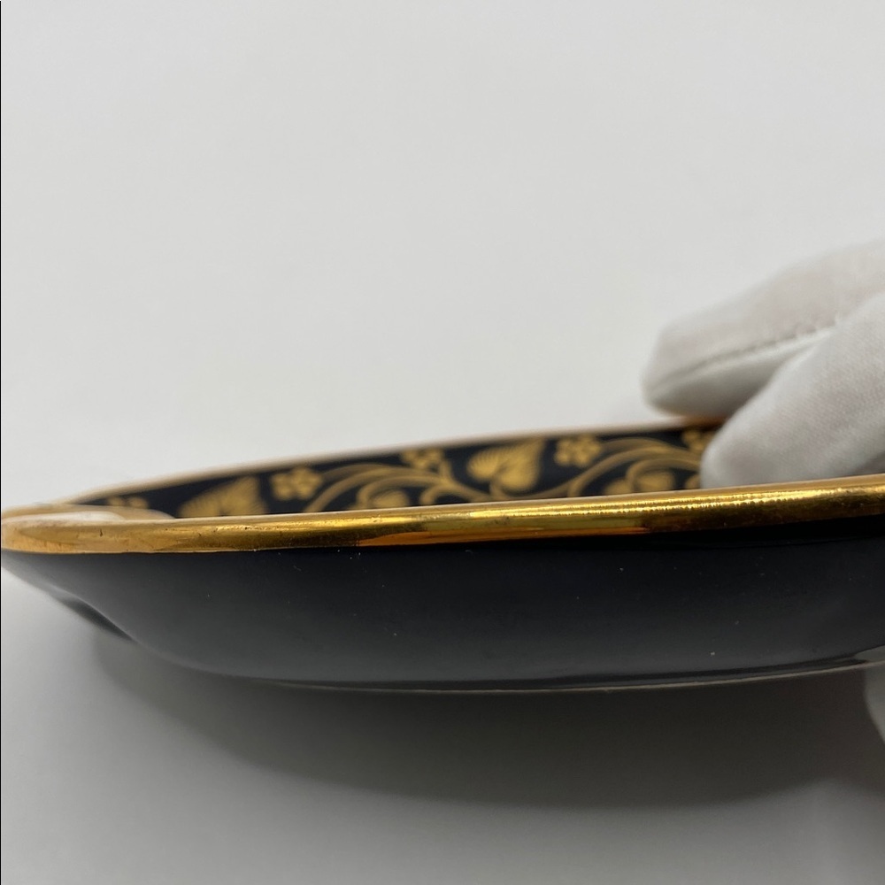 Vintage Handmade In Greece Neofitou Keramik Gloss Black Ashtray 24K Gold Trim - Picture 5 of 6
